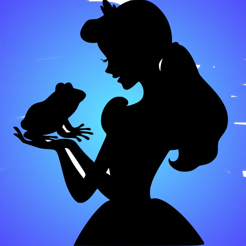 a shadow of a princess holding a frog realistic