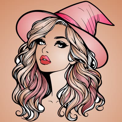 realistic witch girl with wavy hair and lips
