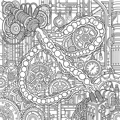 Experience the electrifying fusion of nature and machinery with this Steampunk Bead Lightning coloring page. Intricate gears, pipes, and luminous electrical segments create a captivating industrial Victorian fantasy ready for your artistic touch.