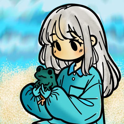 girl with long hair and a oversized shirt. and she is holding a frog