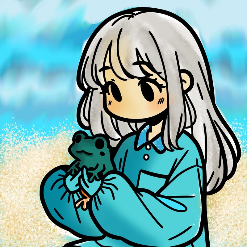girl with long hair and a oversized shirt. and she is holding a frog