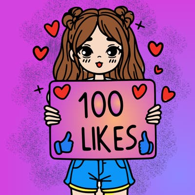 girl holding a sign saying 100 likes