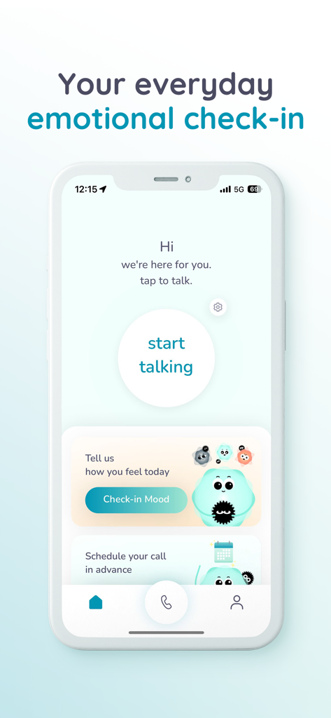 SATI APP - SATI APP main screen interface with start talking button and daily mood check-in option