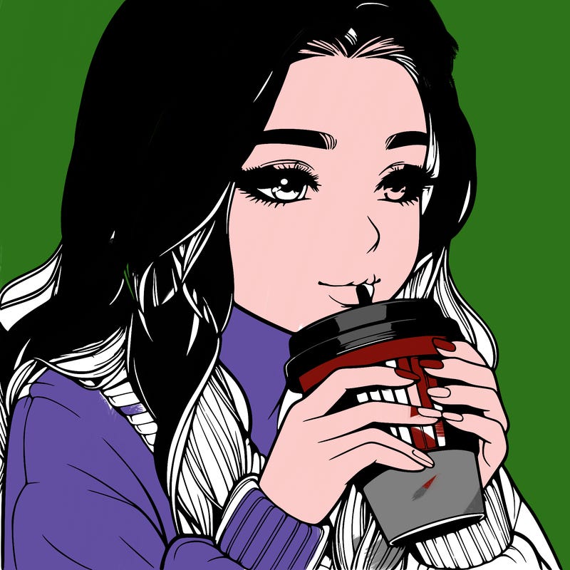 realistic girl drinking coffee