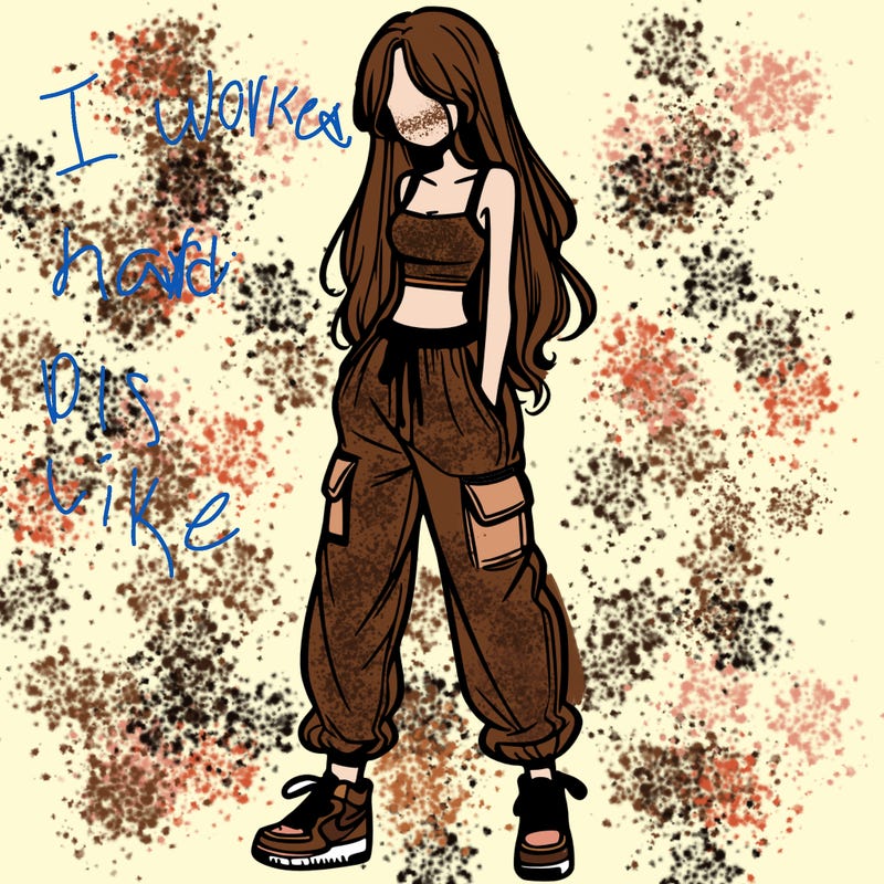 girl in baggy pants crop top and long hair
