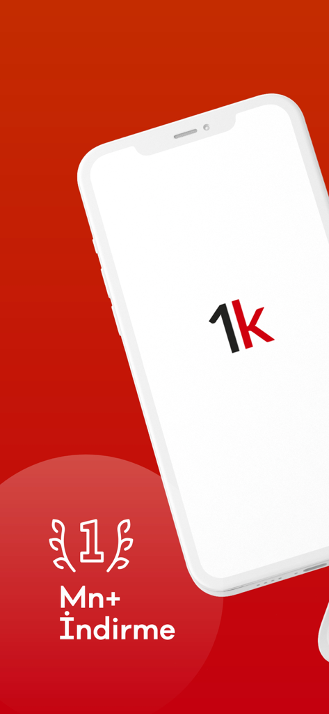 A smartphone showing the 1000Kitap app logo on a red background with text indicating over one million downloads