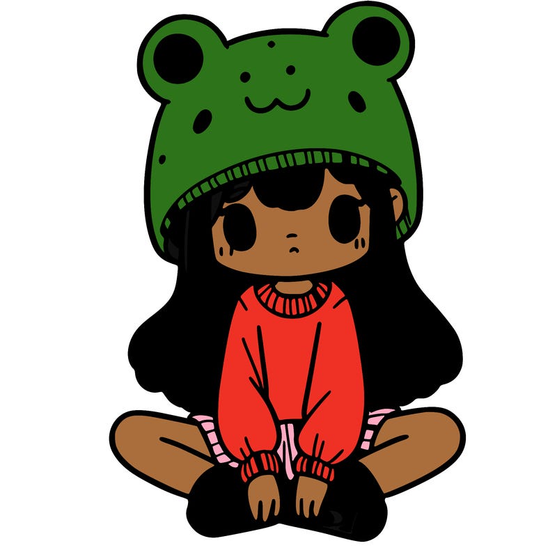 a girl wearing a frog hat and some frog socks