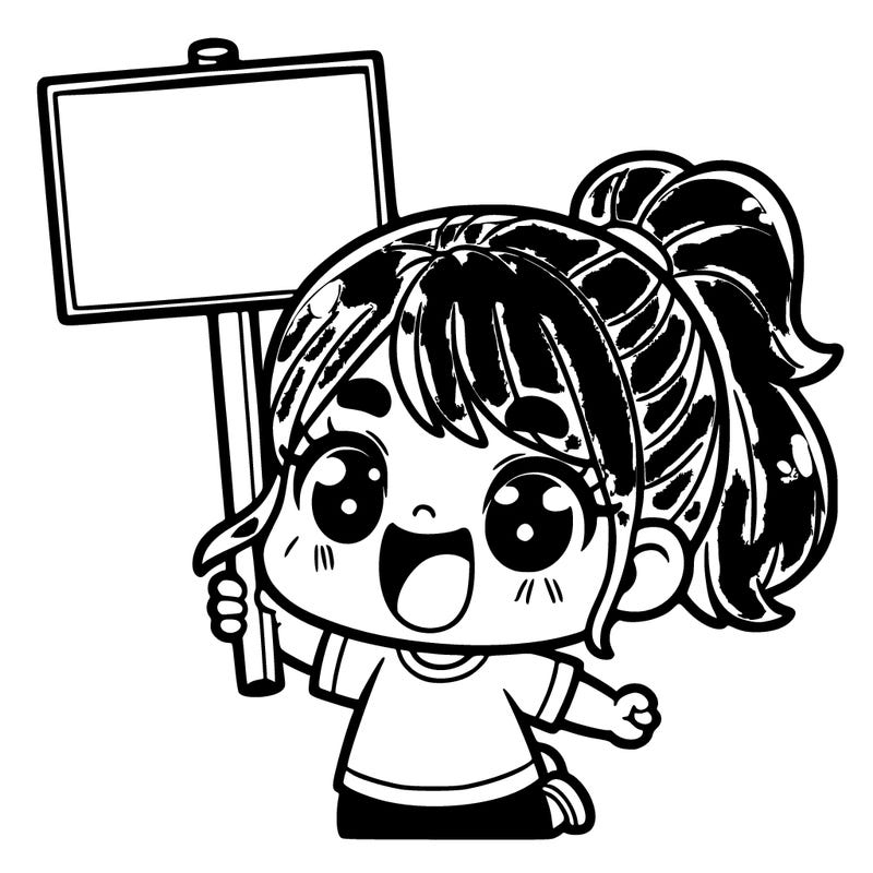 excited girl holding a sign