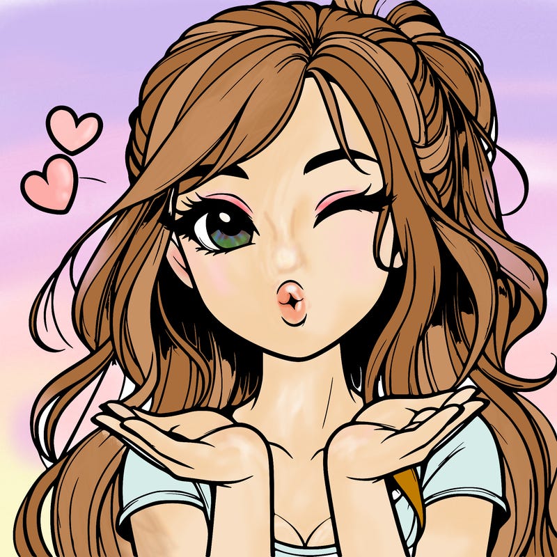 realistic girl winking and blowing a kiss while making heart hands