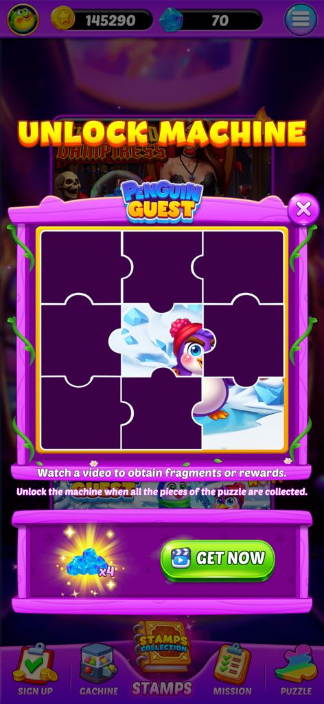 Jackpot Realms - Jackpot Realms puzzle screen featuring the Penguin Guest theme to unlock new content