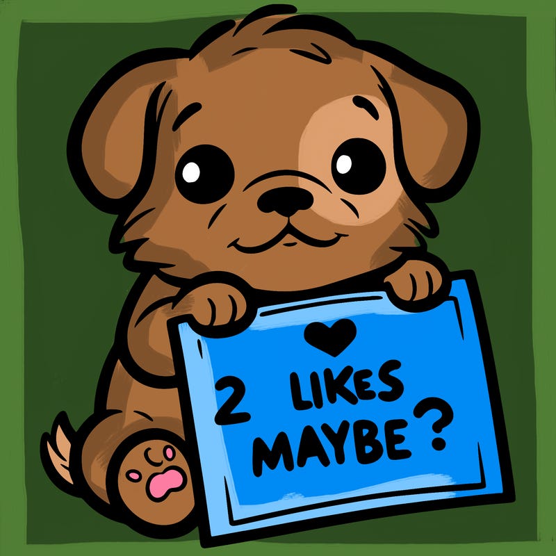 a puppy holding a sign that says 2 likes maybe?