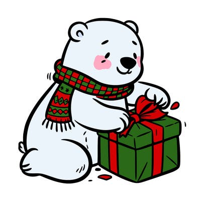 polar bear wrapping a present