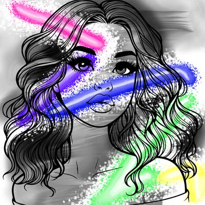 realistic girl with wavy hair and lips