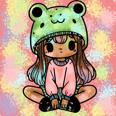 a girl wearing a frog hat and some frog socks