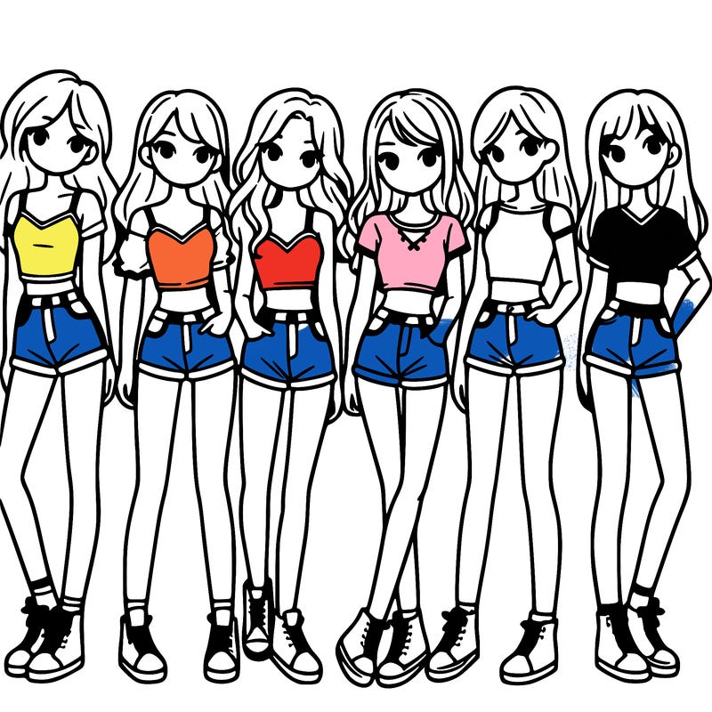 a group of girls wearing crop tops and shorts