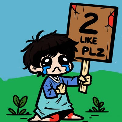small poor toddler crying with sign that says 2 like plz