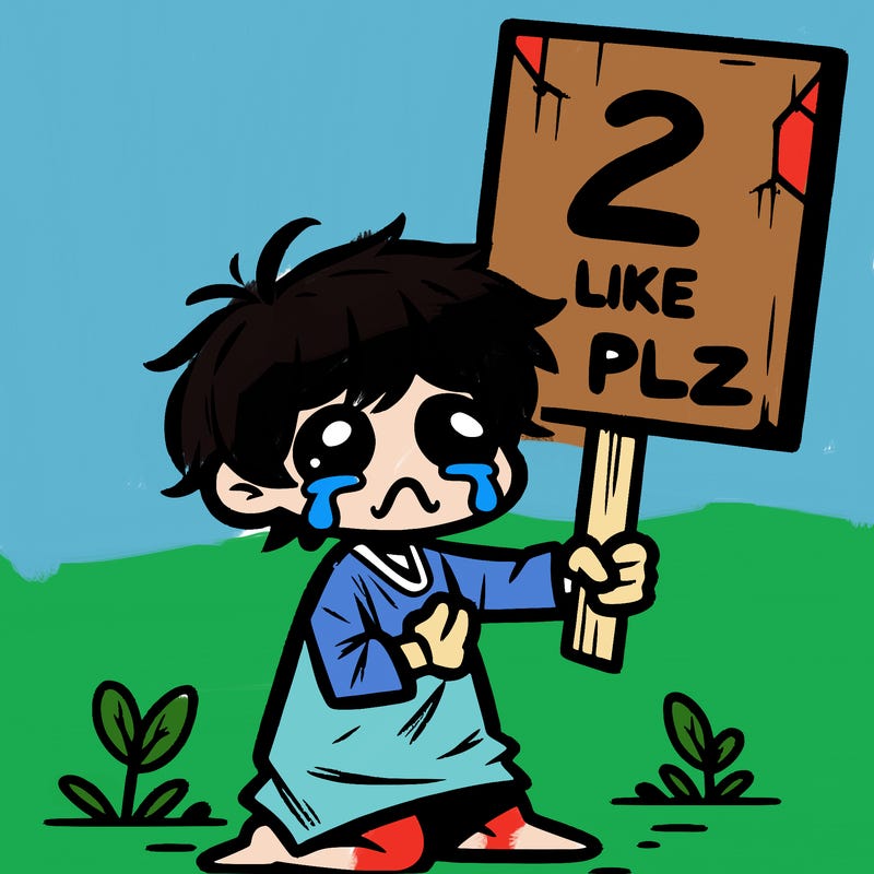 small poor toddler crying with sign that says 2 like plz