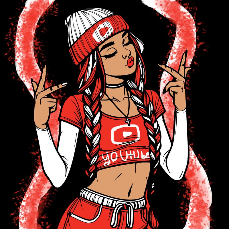 realistic teenage girl with braids and a beanie and crop top doing 🫶🏼