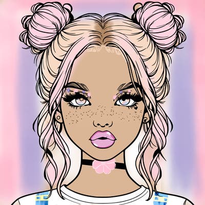 realistic girl with two buns in hair and lips