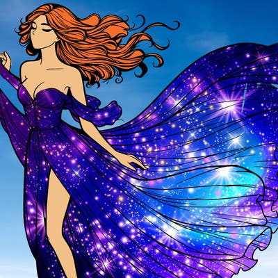 realistic woman in dress flowing the the wind