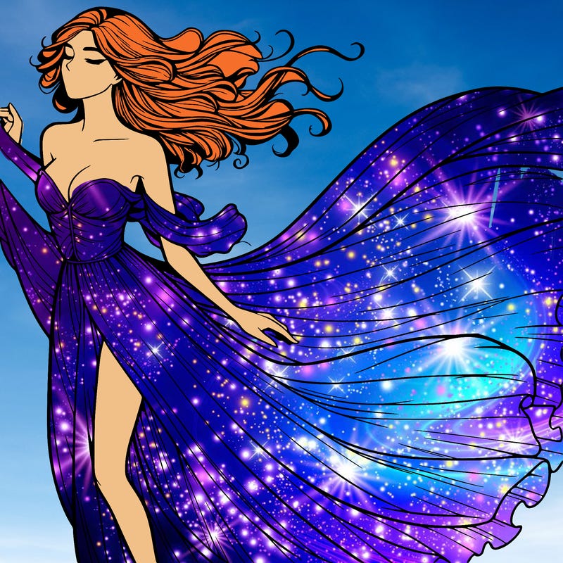 realistic woman in dress flowing the the wind