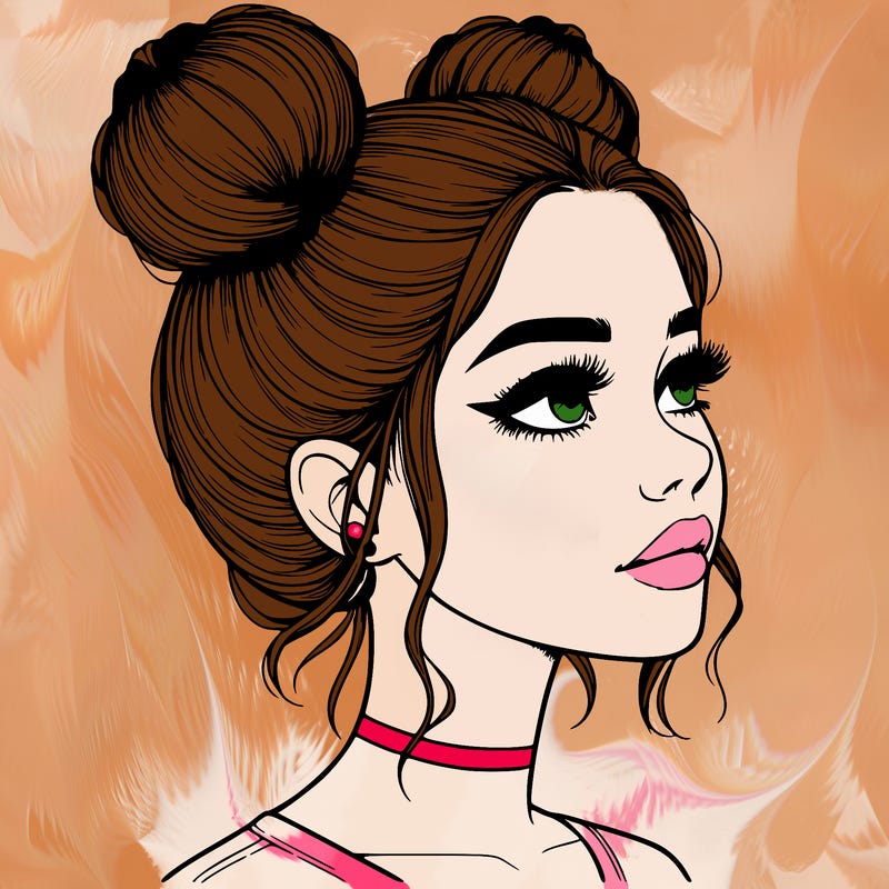 realistic girl with buns on the top of her head