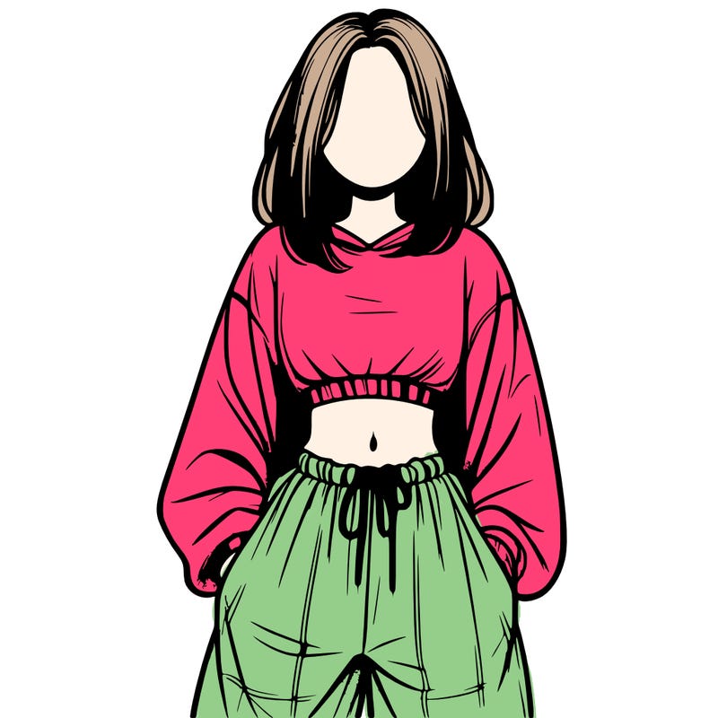 realistic girl faceless with baggy pants and a crop top