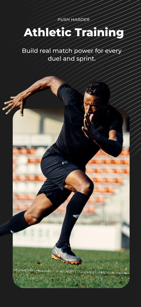Male athlete sprinting on a soccer pitch for athletic training