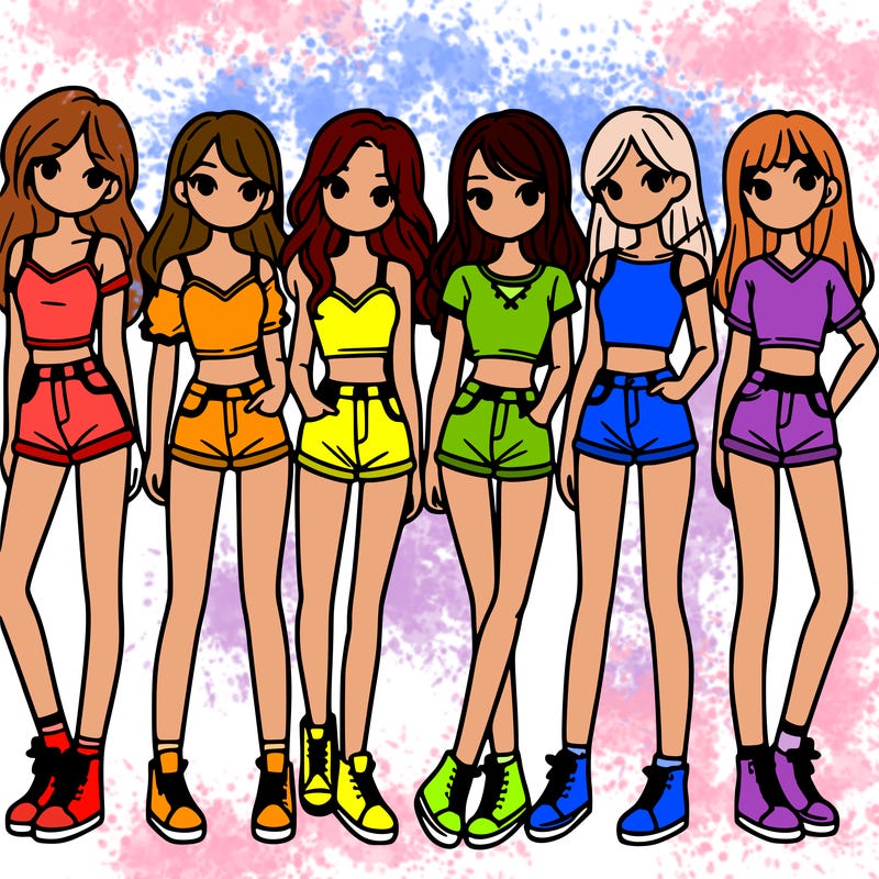 a group of girls wearing crop tops and shorts