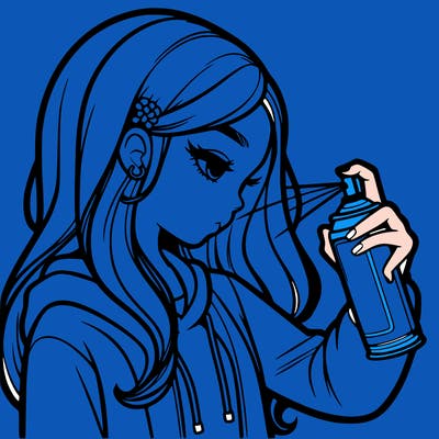 a realistic girl spray painting