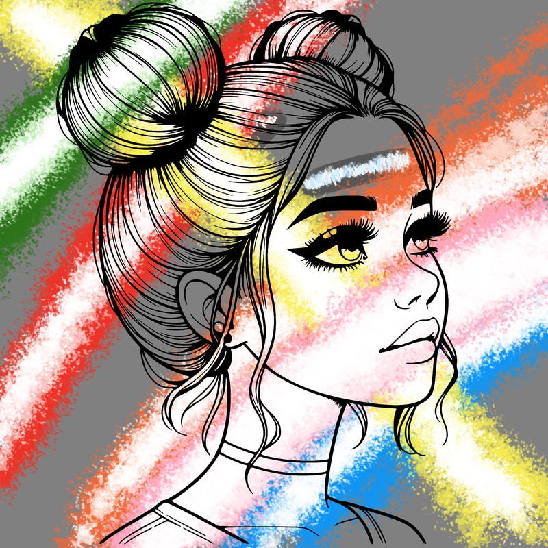 realistic girl with buns on the top of her head