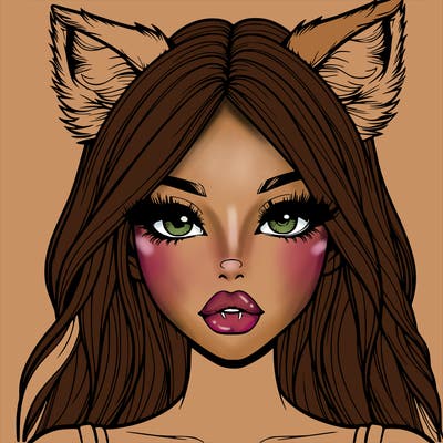realistic girl with fox ears and realistic lips
