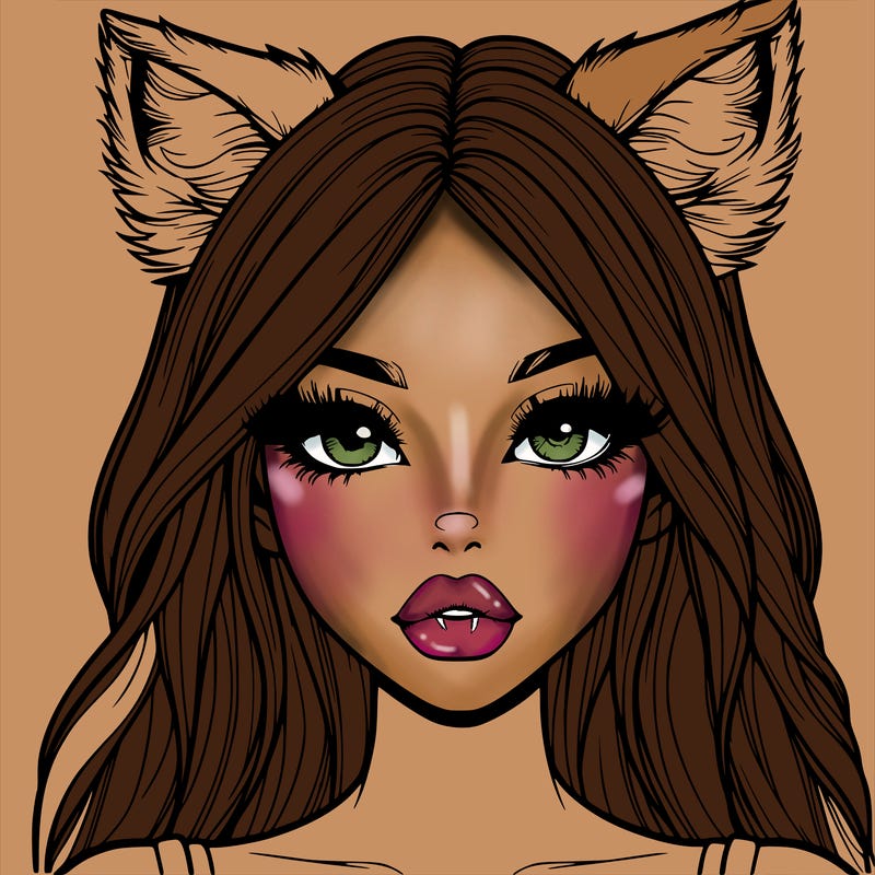 realistic girl with fox ears and realistic lips