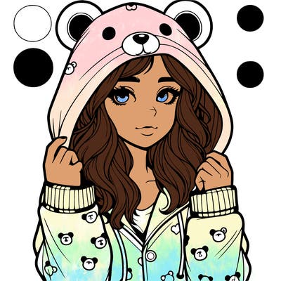 realistic girl in a animal pjs hoodie
