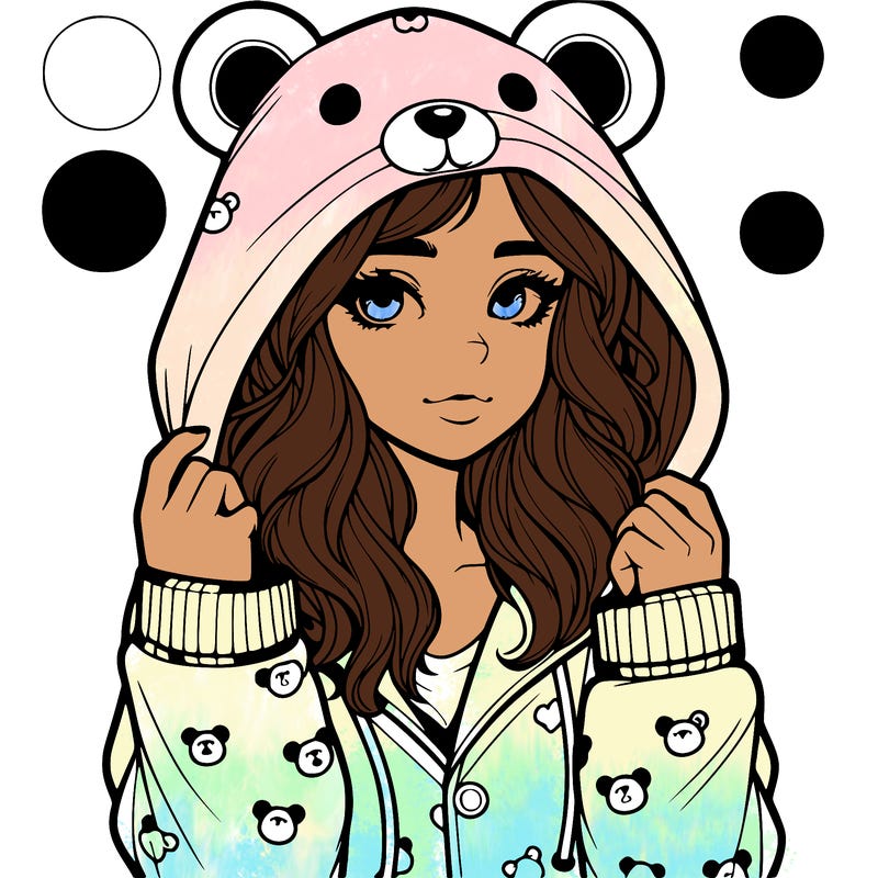 realistic girl in a animal pjs hoodie