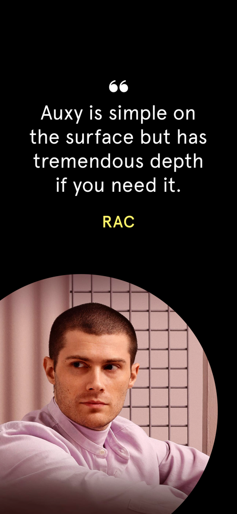 Producer RAC testimonial highlighting the simplicity and depth of Auxy Studio