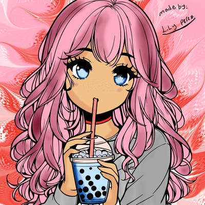 realistic girl drink a boba