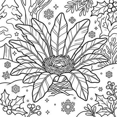 Discover the beauty of a Bird's Nest Fern nestled in a serene winter wonderland with this captivating coloring page. Perfect for a cozy creative escape, it invites you to bring frosty scenes to life with your favorite colors.