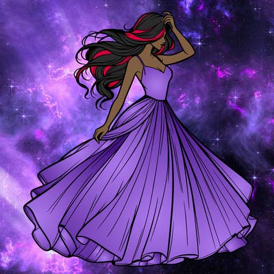 realistic woman with dress flowing in the wind