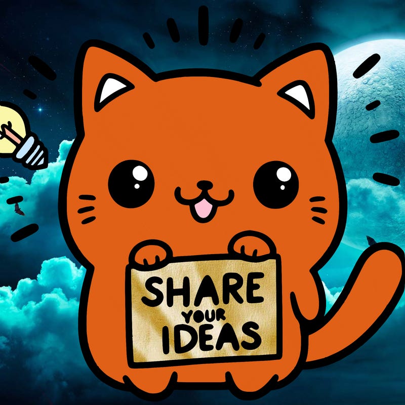 a cute cat saying share your ideas