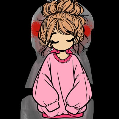 girl with baggy sweatshirt and messy bun