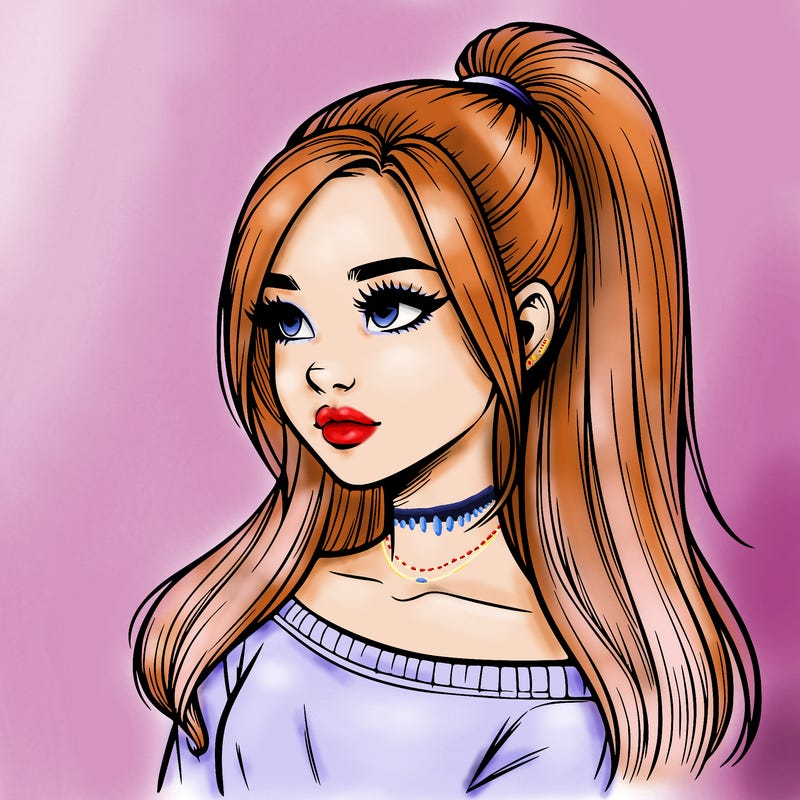 realistic girl with a high ponytail