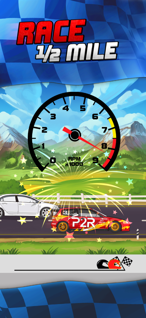 P2R Power Rev Racing - P2R Power Rev Racing half mile drag race gameplay with tachometer and manual shifting