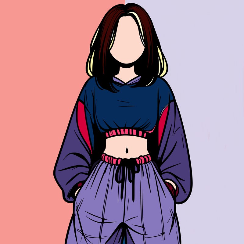 realistic girl faceless with baggy pants and a crop top