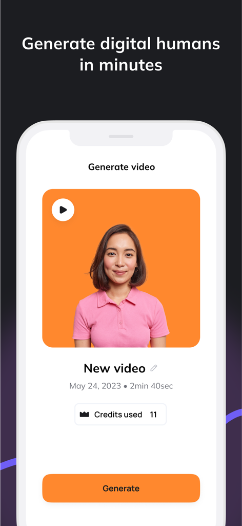 D-ID: AI Video Generator - Interfaccia dello smartphone di D-ID AI Video Generator per creare video di esseri umani digitali da foto