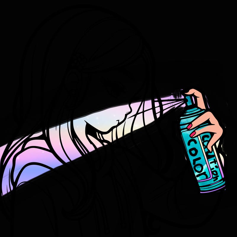 a realistic girl spray painting