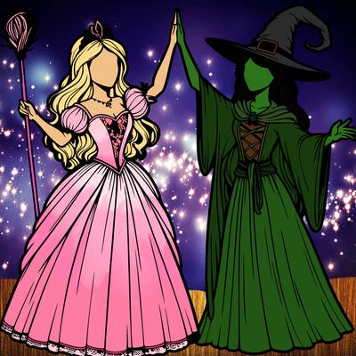 detailed realistic split of a princess and a witch