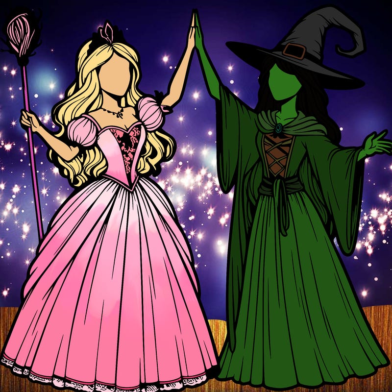 detailed realistic split of a princess and a witch