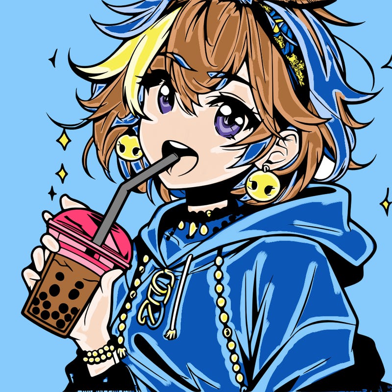 hot baddie anime girl drinking boba and biting the straw