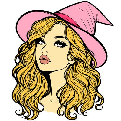 realistic witch girl with wavy hair and lips